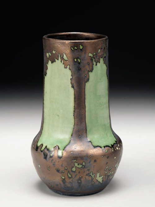 Buttress green luster vase by Hog Hill Pottery.