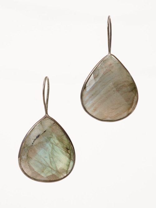 Teardrop labradorite earrings by Calliope Jewelry.