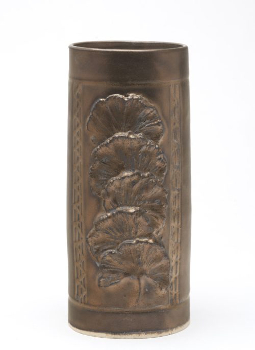 Metallic ginkgo porcelain vase by Leslie Green Guilbault.