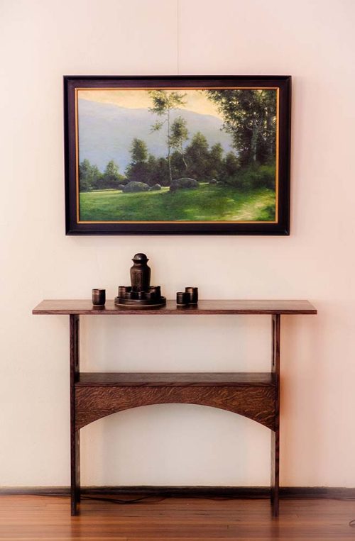 Mission console oak table.