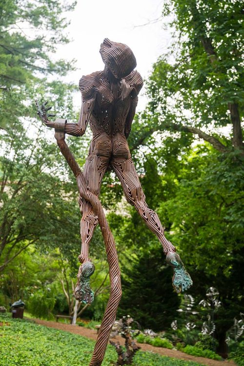 An outdoor sculpture by local artist J. Aaron Alderman.
