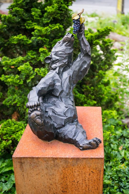 An outdoor sculpture titled Bacchus by artist Roger Martin.