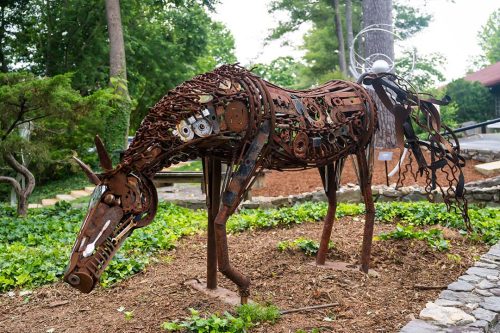 Found object outdoor sculpture by Jonathan Bowling.