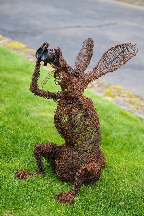 An ourdoor sculpture of a hare by Josh Cote.