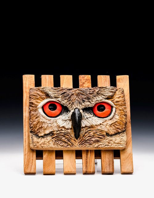 Owl relief tile by artist Tina Curry.