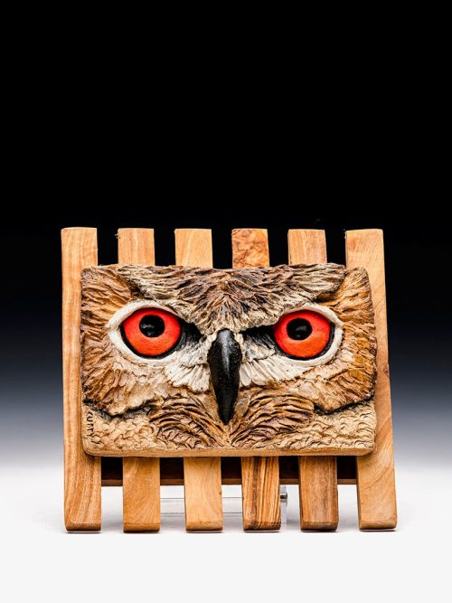 Owl relief tile by artist Tina Curry.
