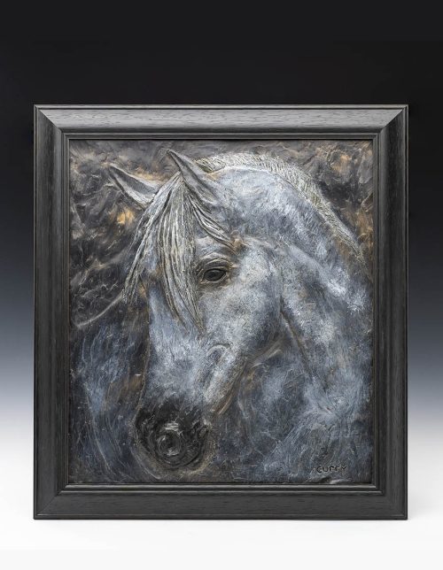 A horse art wall hanging by artist Tina Curry titled Smoke.