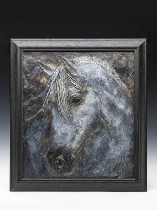 A horse art wall hanging by artist Tina Curry titled Smoke.