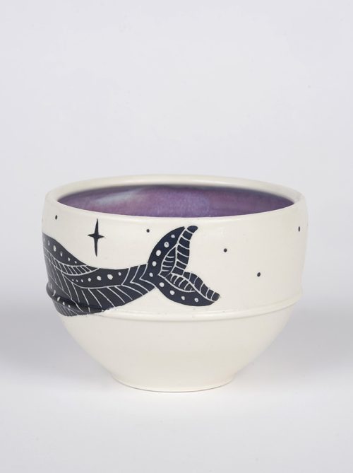 Detail of a porcelain narwhal bowl by Anja Bartels.