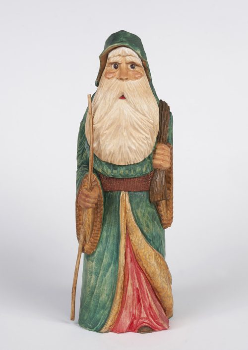 Hand carved wooden Old World Santa by Bill Apelian.
