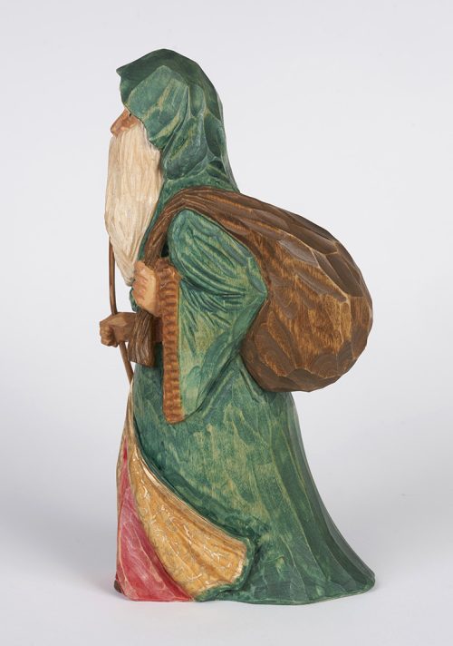 Side view of wooden Old World Santa by Bill Apelian.