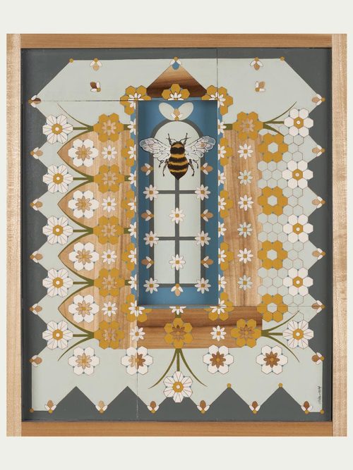 Painting Bee in Window by Asheville artist Kim Dills.