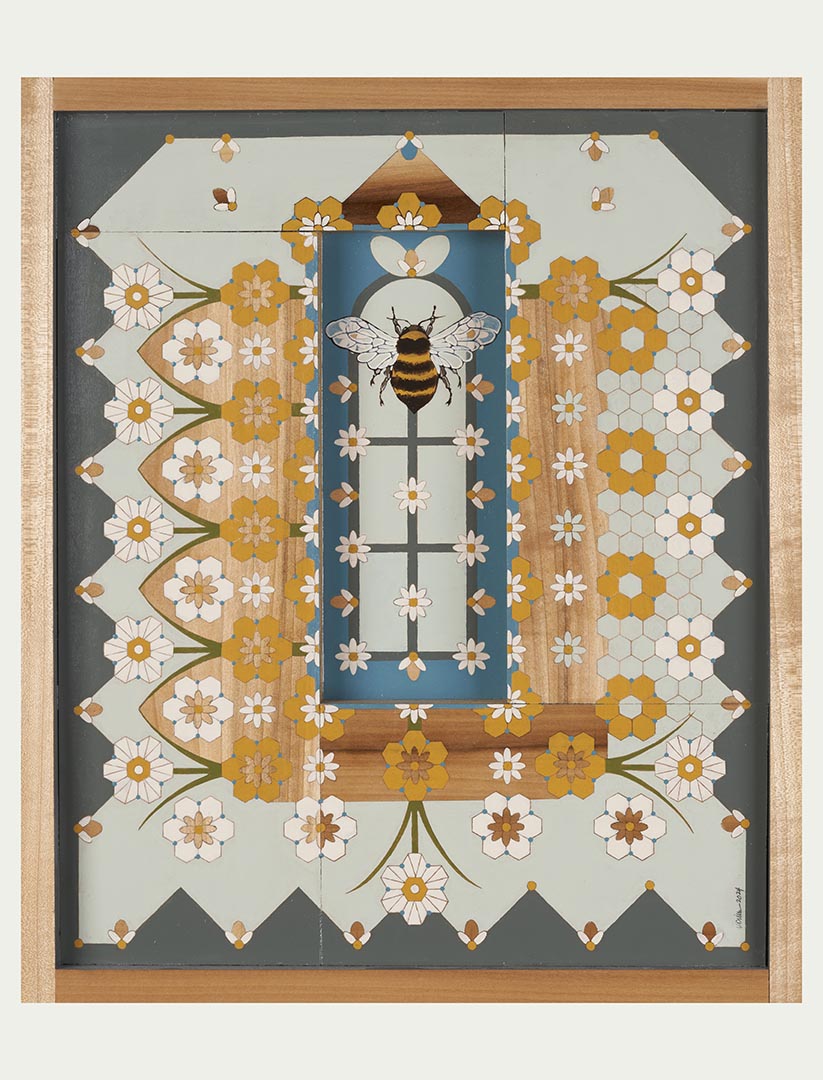 Painting Bee in Window by Asheville artist Kim Dills.