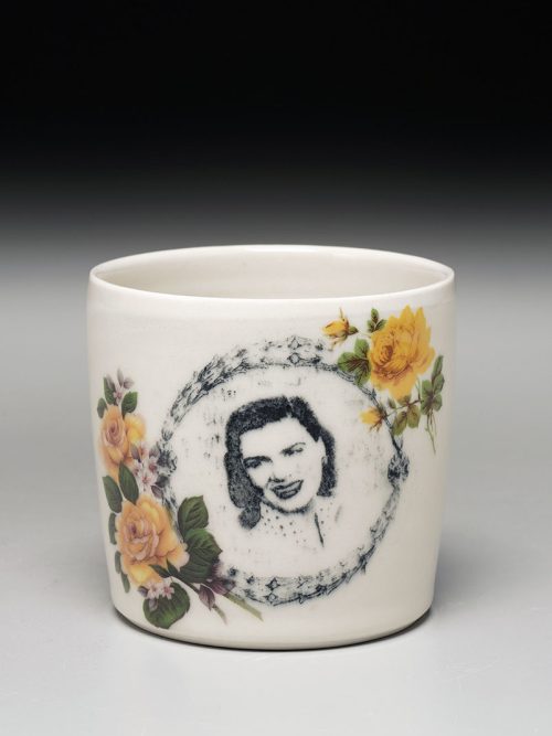 A porcelain Patsy Cline cup by artist Camille Morin.