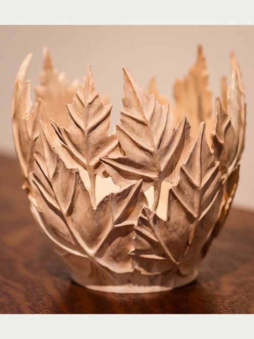 Sculptural Maple Leaf Vessel - Carved Holly