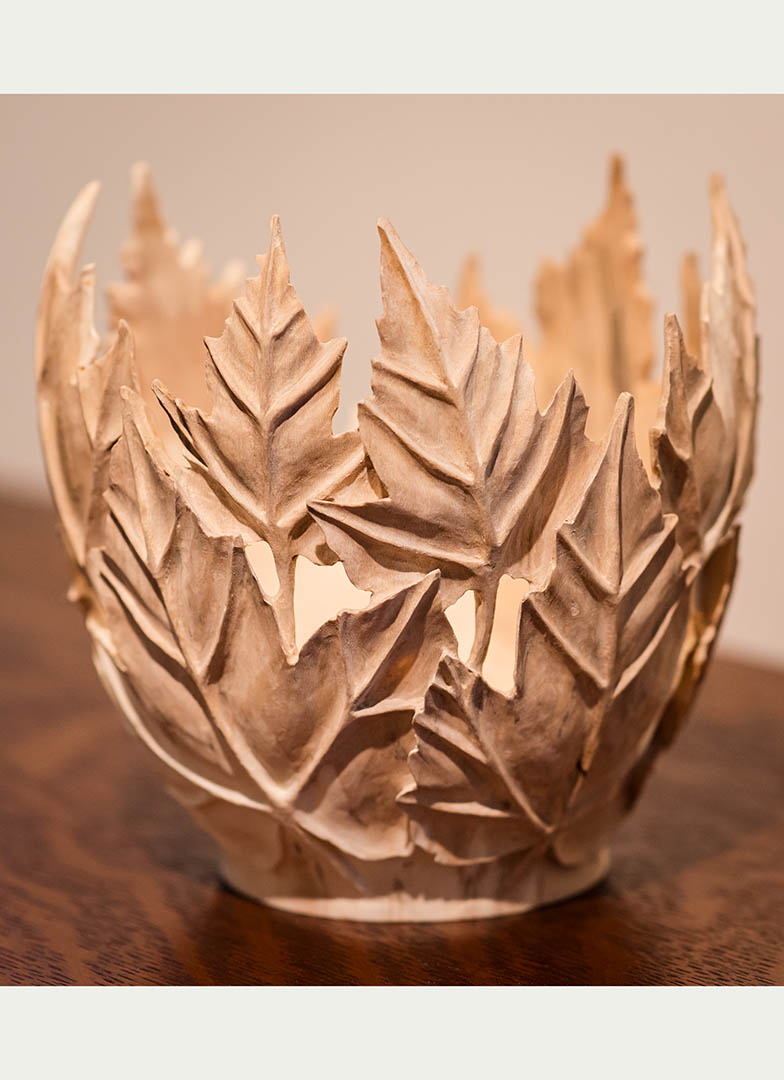 Sculptural Maple Leaf Vessel - Carved Holly