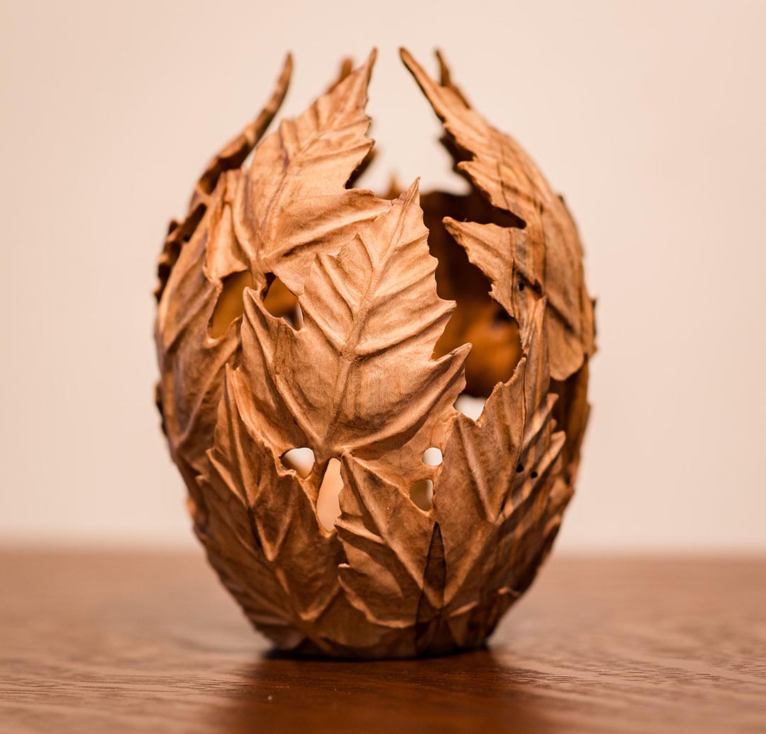 Small maple leaf vase by artist Joel Rakower.