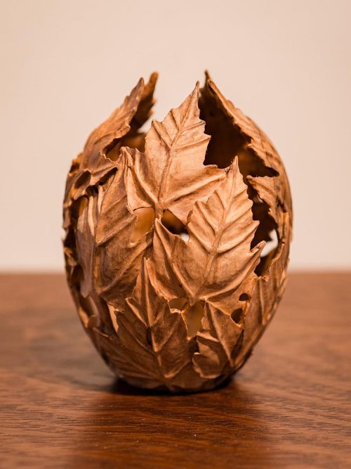 Small maple leaf vase by artist Joel Rakower.