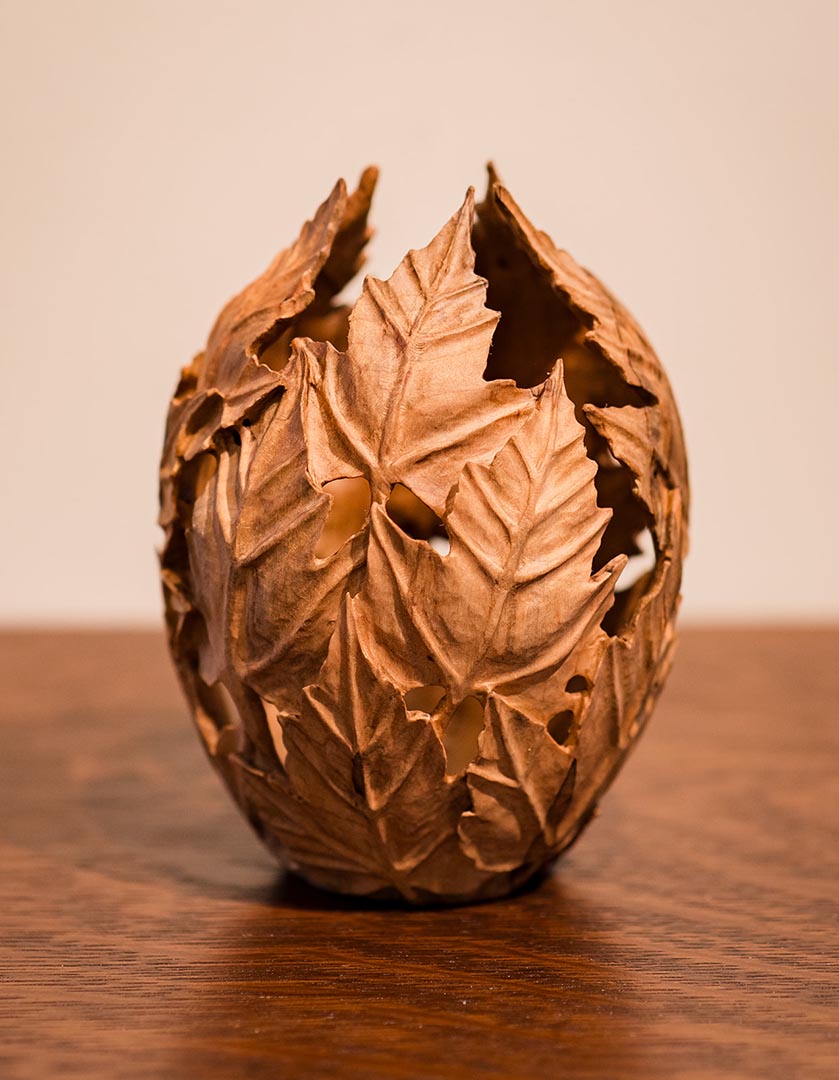 Small maple leaf vase by artist Joel Rakower.