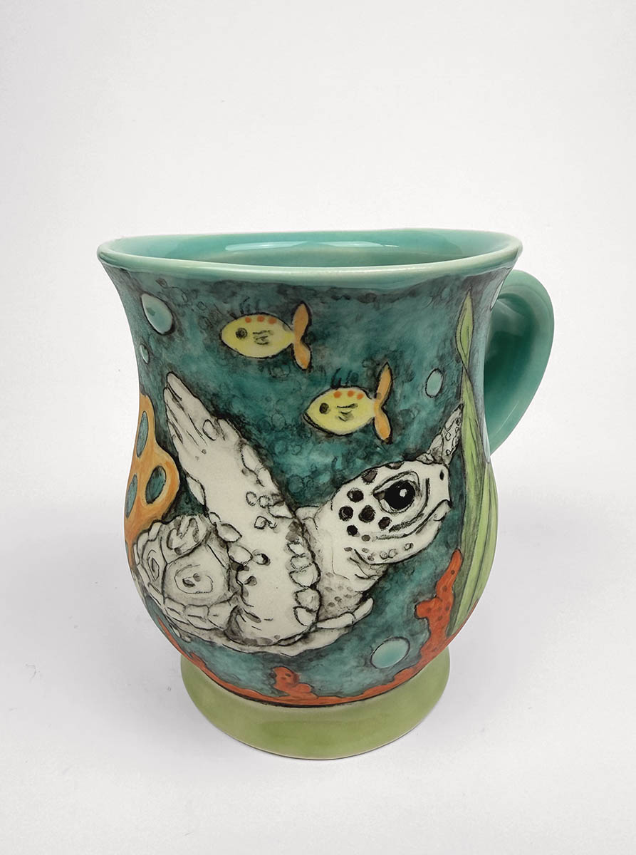 Handpainted sea turtle mug by CJ Niehaus.