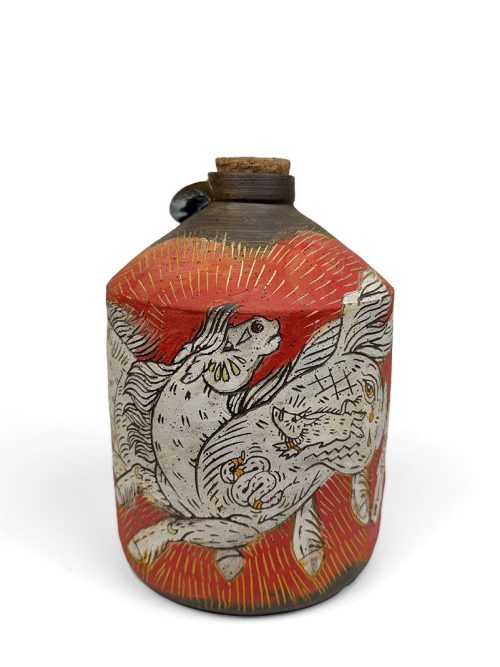 Ceramic bourbon bottle by Silver Run Ceramics.