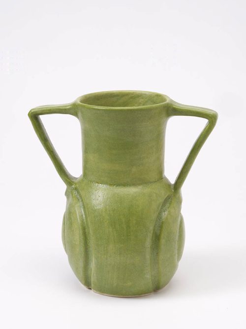 Green handle vase by Leslie Green Guilbault.