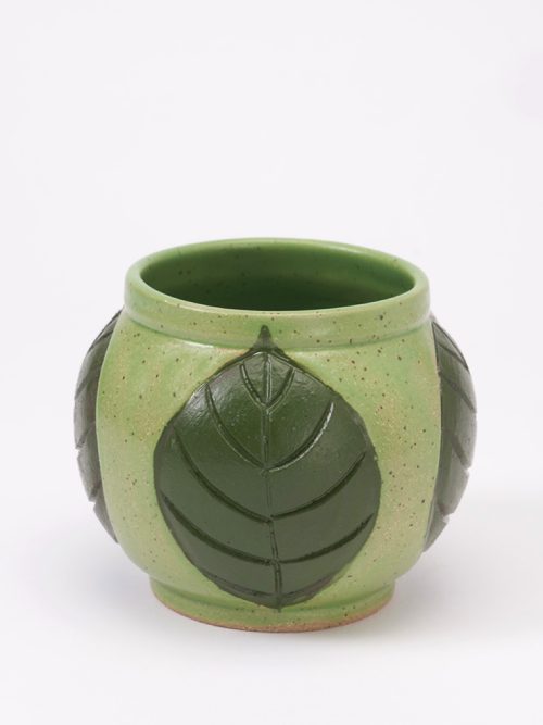 Ceramic low leaf vase by artist Leslie Green Guilbault.