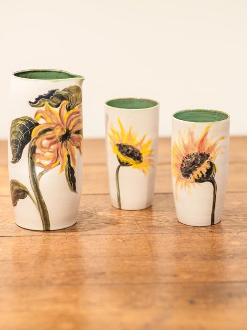 Sunflower drinking set by Leslie Green Guilbault.