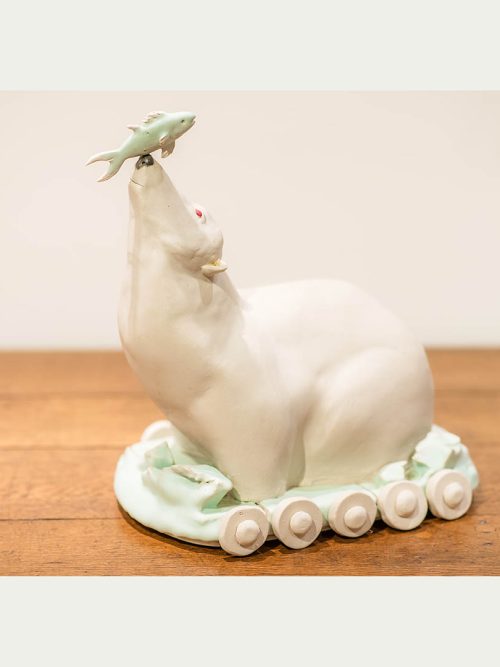 Ceramic bear sculpture by Libba Tracy.