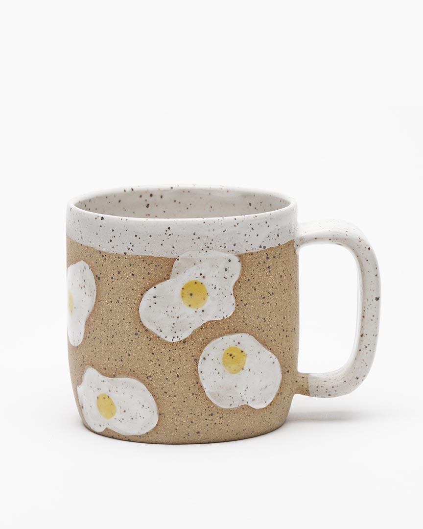 8 oz fried egg mug by Osso Ceramics.