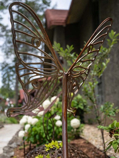 A steel butterfly sculpture titled Moondance by Todd Frahm.
